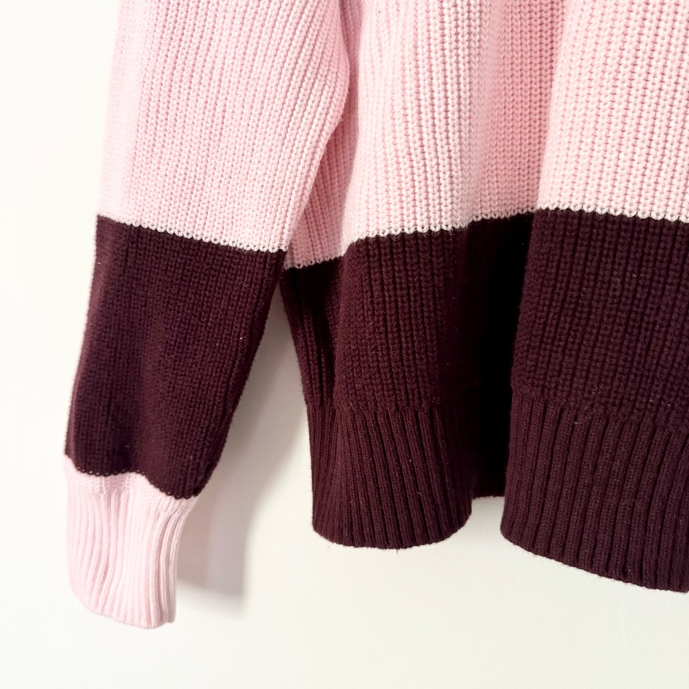 Lands’ End Rugby Stripe Sweater Pink Burgundy Size L - Picture 5 of 7